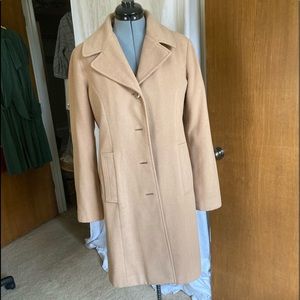Camel colored wool blend coat w/faux belt, Med